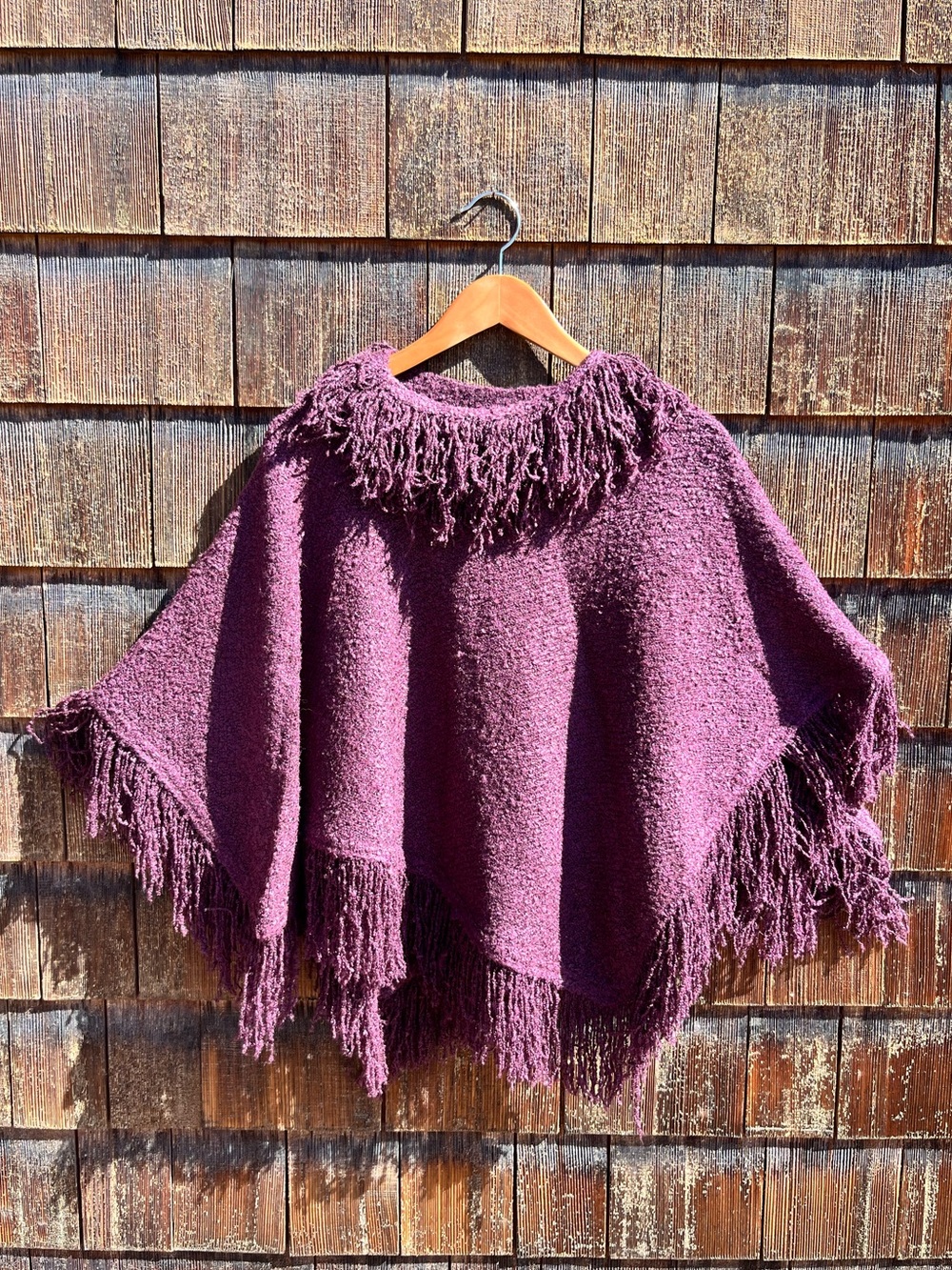 Fringed Purple Poncho Sweater